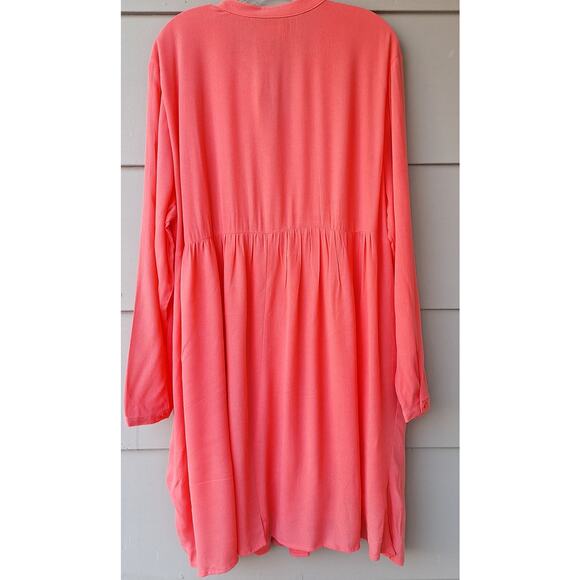 Old Navy Pleated Long Sleeves Casual Mini Dress Tunic Coral Pink Size XXL Boho - Picture 4 of 6